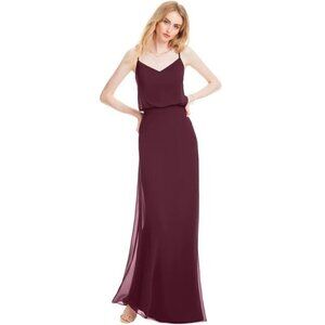 NWT BILL LEVKOFF Georgia Chiffon V-Neck A-Line Princess Dress Wine SIZE 2